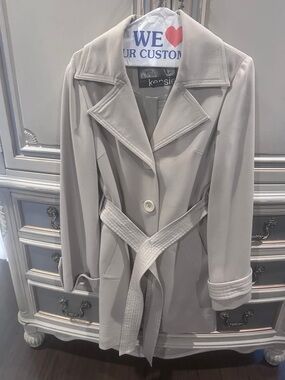 Kensie Light Cream Belted Trench Coat, XS